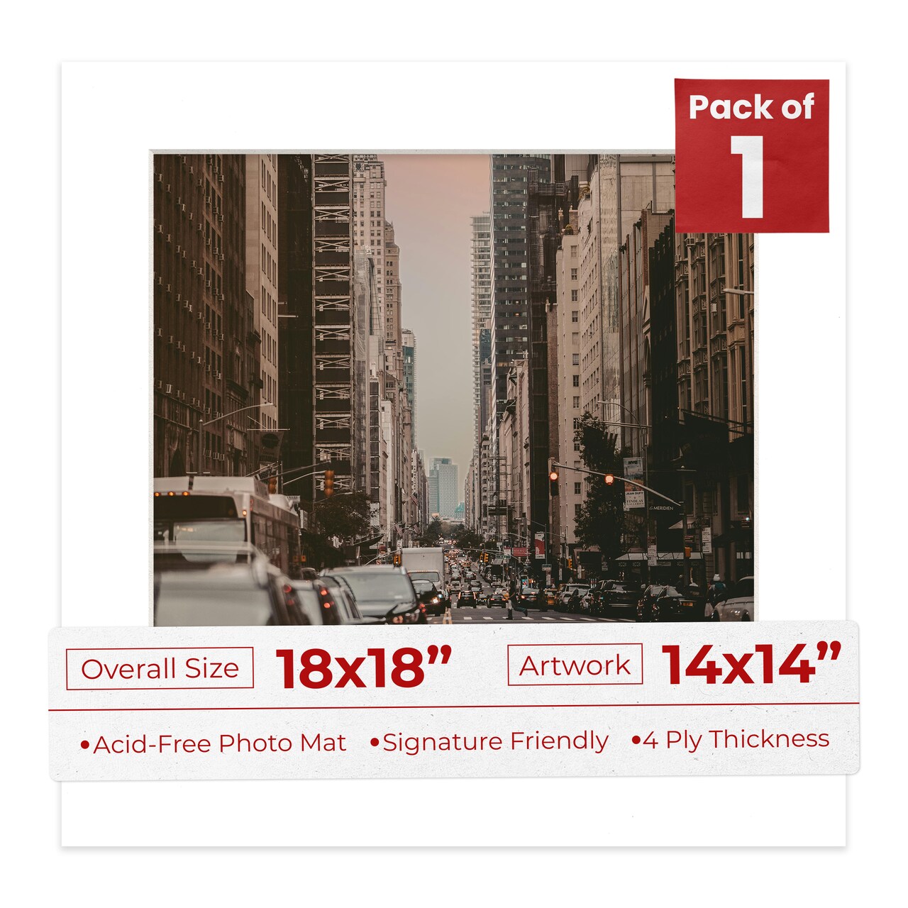 Textured White Mat Board for 18x18 Frames - Fits 14x14 Photos